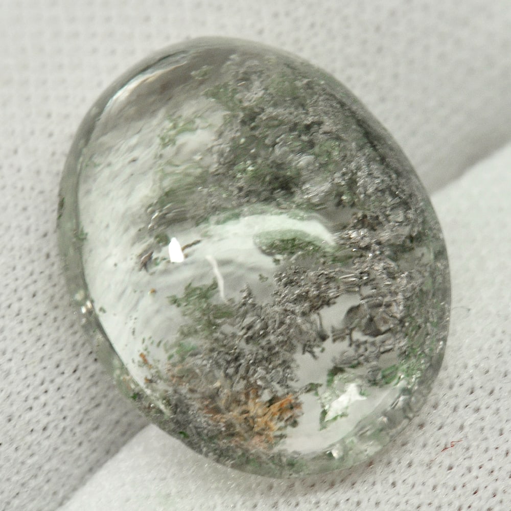 White Moss Quartz 15.97 Ct. Oval Cabochon Shape 18.8 x 14.5 Mm. Natural Gemstone From Thailand: Product ID: 805529493 Product Name: Natural Quartz Weight: 15.97 CT. Size: 18.8 x 14.5 x 8.7 MM. Shape: Oval Cabochon Color: White Clarity:Semi - Transparent Luster: Good Gems Origin: Thailand Treatme