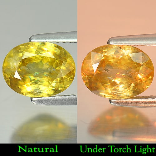 Natural Multi Color Titanium Sphene With Rainbow Spark 2.15 Ct. Oval Shape 9 x 6.9 Mm. Gemstone: Product ID: 806506426 Product Name: Natural Sphene Weight: 2.15 CT. Size: 9 x 6.9 x 4.4 MM. Shape: Oval Color: Multi Color With Rainbow Spark Clarity:SI1 Luster: Adamantine Gems Origin: Madagascar Tre