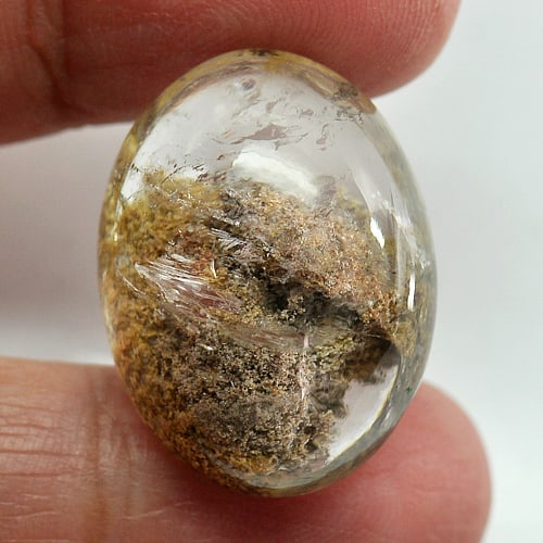 Natural Moss Quartz 46.91 Ct. Oval Cabochon Shape 26 x 20 Mm. Gemstone From Thailand: Product ID: 819601039 Product Name: Natural Quartz Weight: 46.91 CT. Size: 26 x 20 x 14 MM. Shape: Oval Cabochon Color: White Brown Clarity:Semi - Transparent Luster: Good Gems Origin: Thailand Treatm