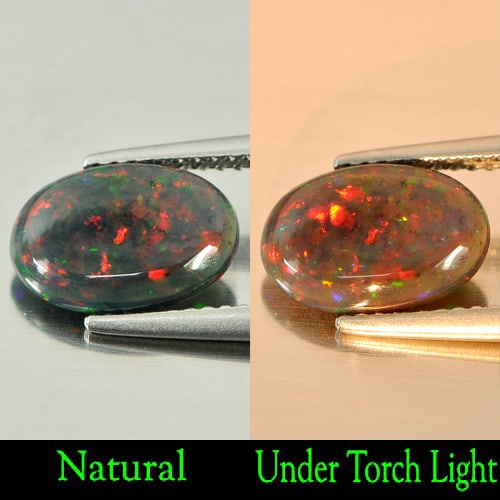 Natural Fire Red Black Opal 1.21 Ct. Oval Cabochon Shape 11.1 x 7.7 Mm. Gemstone From Ethiopia (1 of 3)