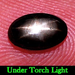 Natural Black Star Sapphire 6 Rays 0.97 Ct. Oval Cabochon Shape 7 x 4.6 Mm. Gemstone From Thailand: Product ID: 806134785 Product Name: Natural Star Sapphire Weight: 0.97 CT. Size: 7 x 4.6 x 2.7 MM. Shape: Oval Cabochon Color: Black Clarity:Opaque Luster: Good 6 Rays Star Gems Origin: Thailand Treat