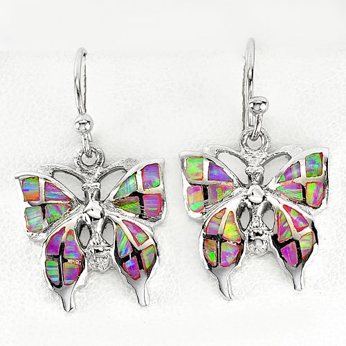 925 Sterling Silver Earrings with Multi Color Opal 5.63 Grams Beautiful Butterfly Design (1 of 3)