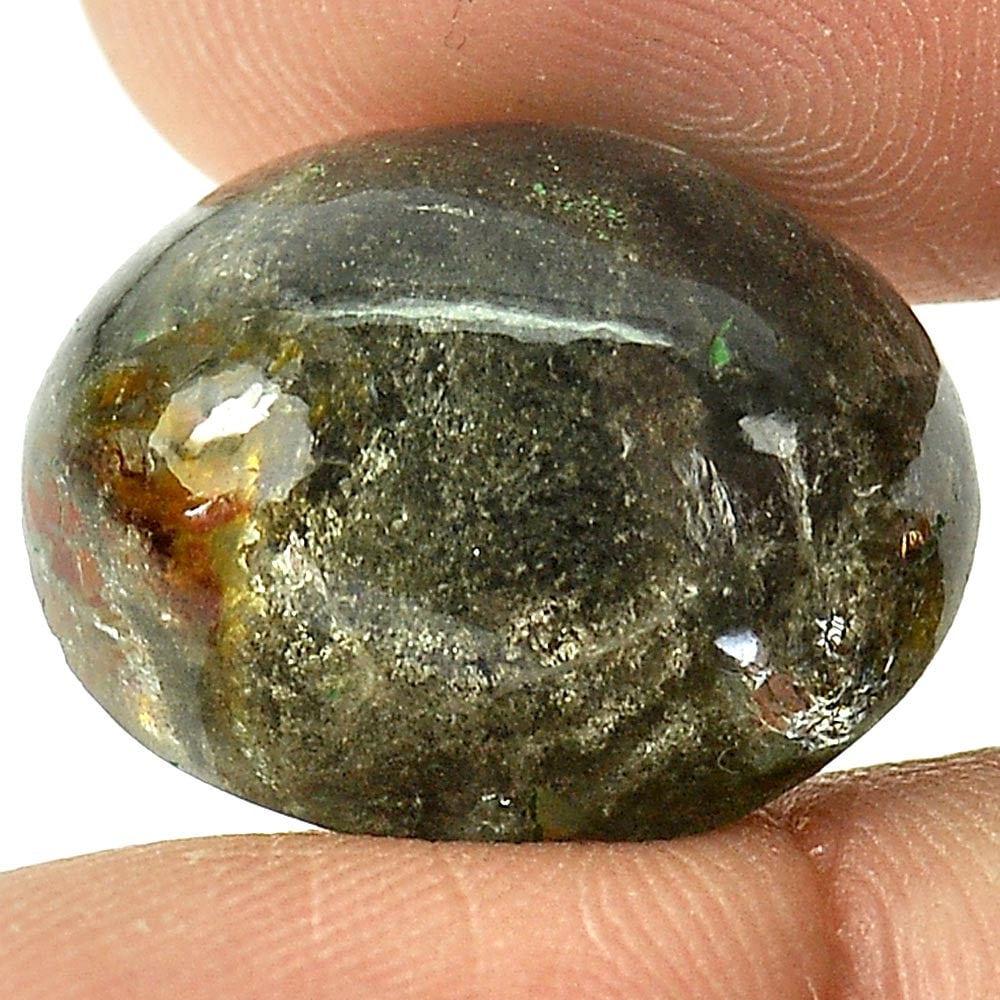 Moss Multi-Color Quartz 15.85 Ct. Oval Cabochon Shape 18.2 x 14.8 Mm Gemstone From Thailand: Product ID: 805529173 Product Name: Natural Quartz Weight: 15.85 CT. Size: 18.2 x 14.8 x 9.5 MM. Shape: Oval Cabochon Color: Multi-Color Clarity:Semi - Transparent Luster: Good Gems Origin: Thailand T