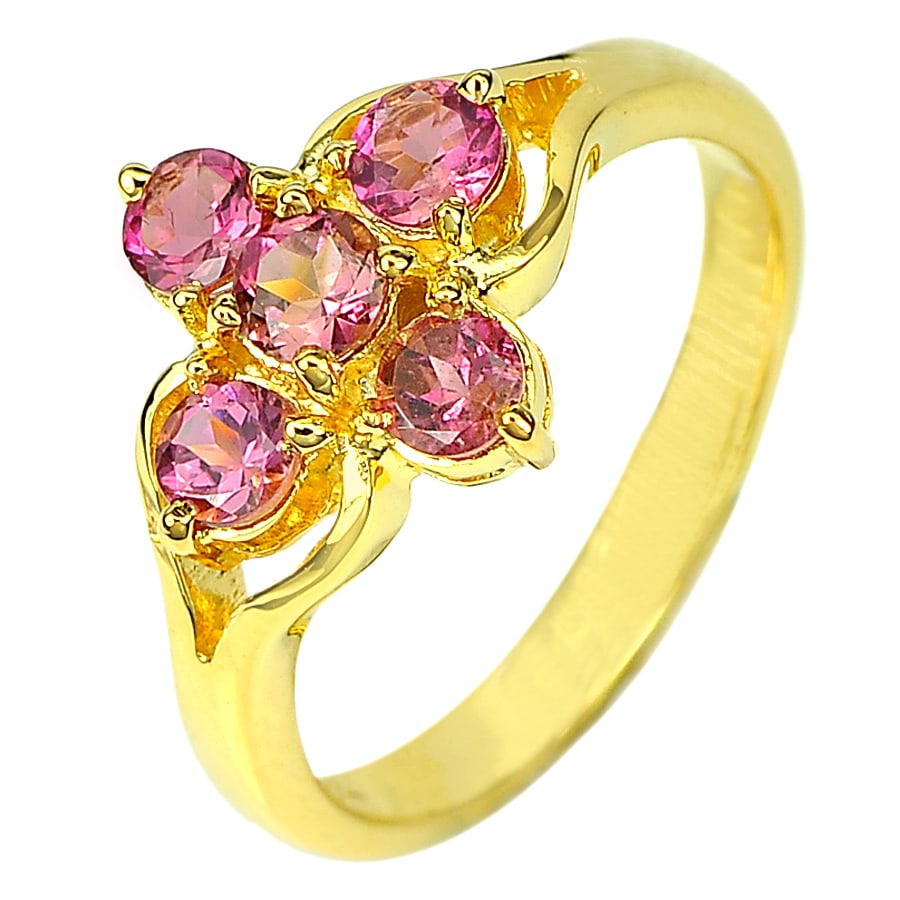 Natural Clean Pink Tourmaline 1.00 Ct. 18K Yellow Gold Jewelry Ring Size 7.5 (1 of 3)