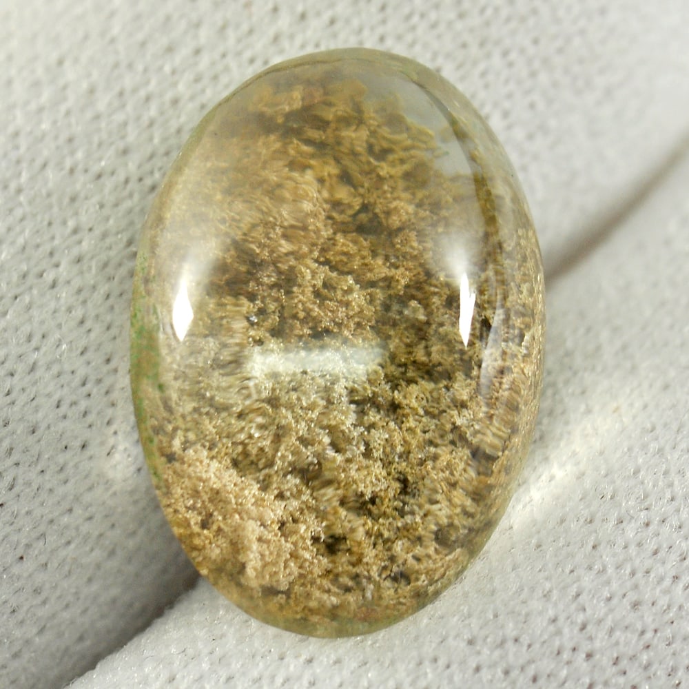 Multi-Color Moss Quartz 9.63 Ct. Oval Cabochon Shape 16.5 x 11.6 Mm. Natural Gemstone From Thailand: Product ID: 805529641 Product Name: Natural Quartz Weight: 9.63 CT. Size: 16.5 x 11.6 x 7.7 MM. Shape: Oval Cabochon Color: Multi-Color Clarity:Semi - Transparent Luster: Good Gems Origin: Thailand Tr