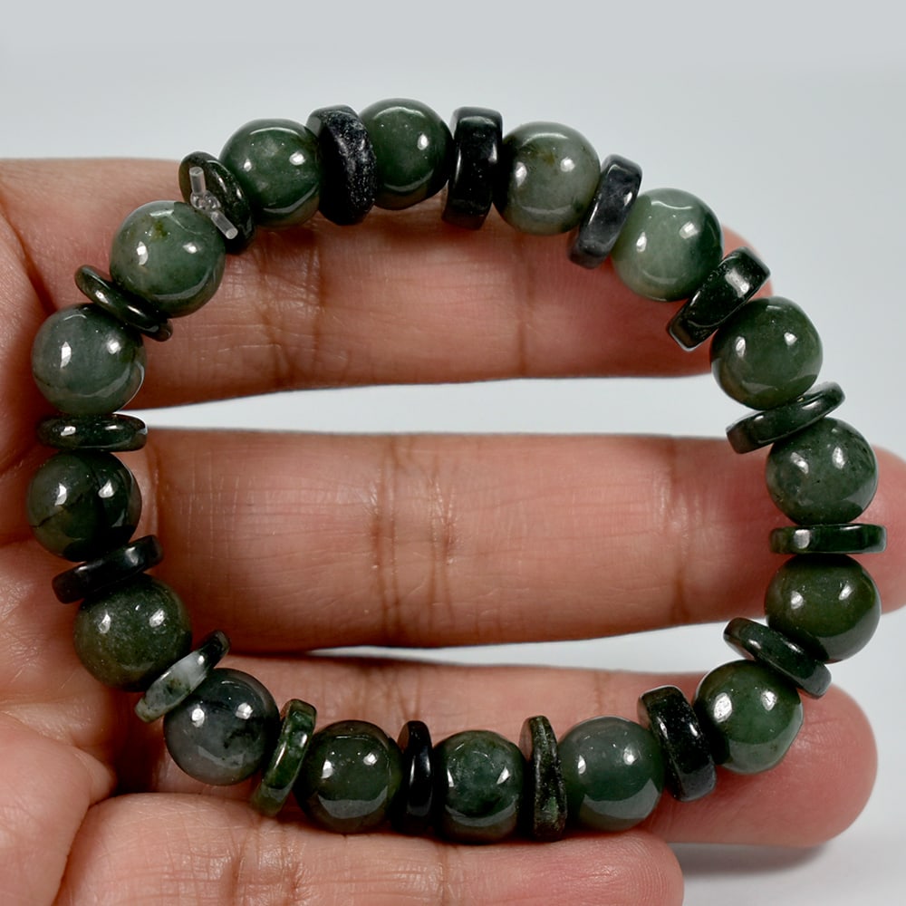 Natural Green Jade Beads Flexibility Bracelet Length 7 Inch. 164.55 Ct. Gemstone From Burma (1 of 3)