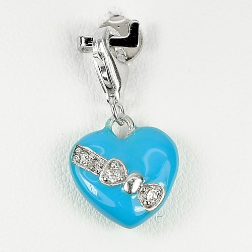925 Sterling Silver Pendant Jewelry White Gold Plated Heart Enamel Design 2.53 Grams (1 of 3)