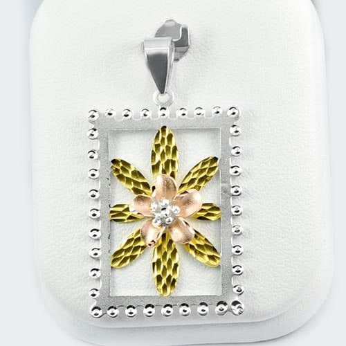 Flower in Frame Jewelry Real 925 Sterling Silver Three Color Pendant 2.67 Grams (1 of 3)