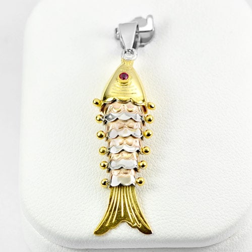 Carp Design Real 925 Sterling Silver Three Color Jewelry Pendant 2.67 Grams (1 of 3)