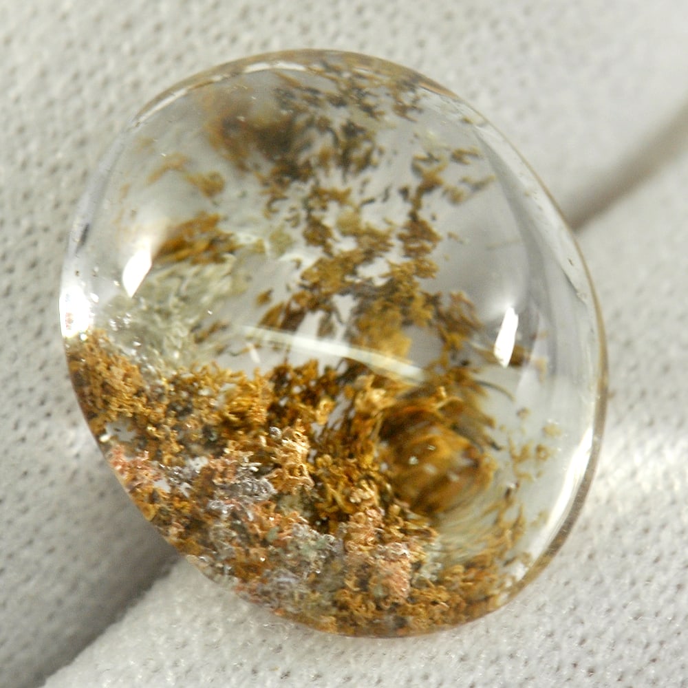 Natural Moss Quartz 10.47 Ct. Oval Cabochon Shape 15.4 x 13.1 Mm. Gemstone: Product ID: 805529640 Product Name: Natural Quartz Weight: 10.47 CT. Size: 15.4 x 13.1 x 7.8 MM. Shape: Oval Cabochon Color: Multi-Color Clarity:Semi - Transparent Luster: Good Gems Origin: Thailand T