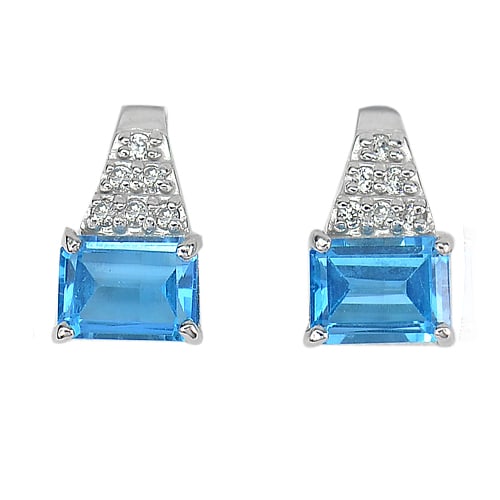 Natural Swiss Blue Topaz Gemstone 925 Sterling Silver Earrings Jewelry 4.16 G. (1 of 3)