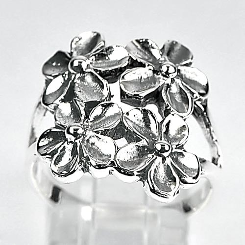 925 Sterling Silver Ring Jewelry Size 9 Beautiful Flowers Design 5.40 Grams (1 of 3)