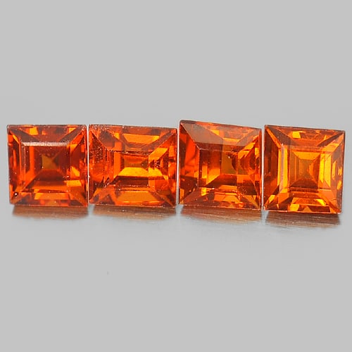 Natural Reddish Orange Spessartine Garnet 2.01 Ct. 4 Pcs. Square Shape 4.1 x 3.8 Mm. Gemstone From (1 of 3)