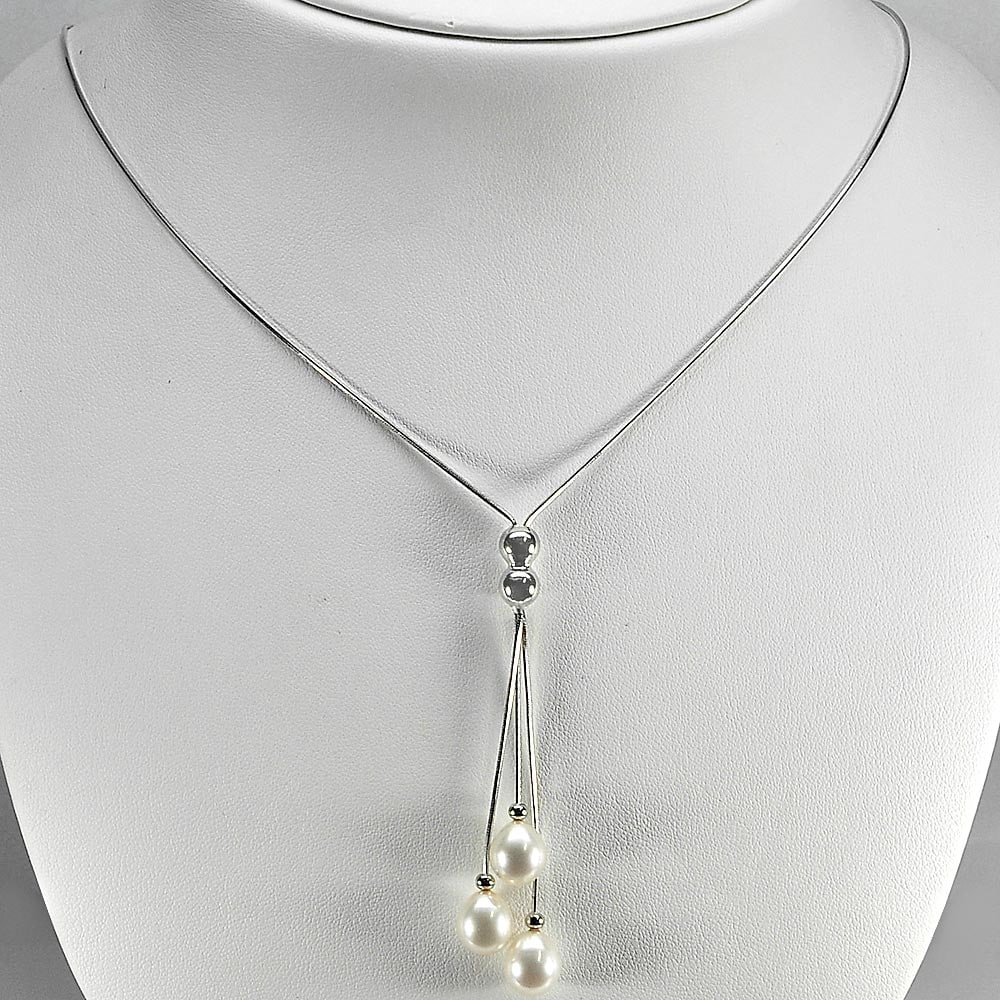 Natural White Pearl 925 Sterling Silver Necklace Jewelry Length 22 Inch. 6.90 G. (1 of 3)