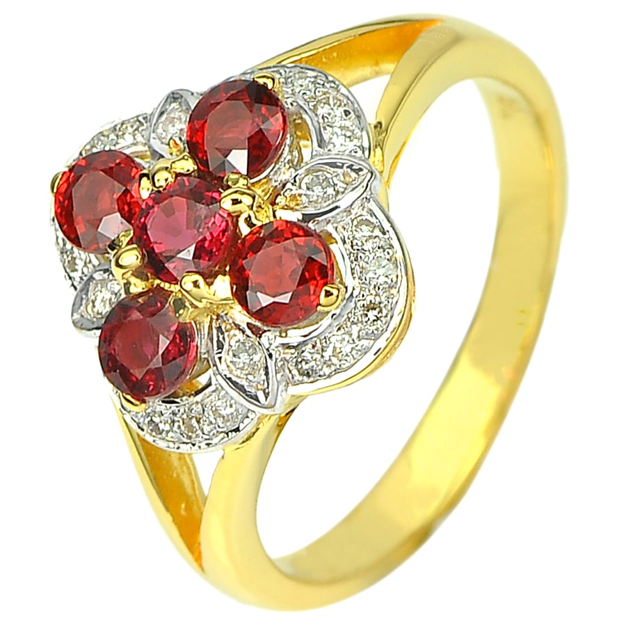 Natural Songea Red Sapphire 1.33 Ct. and Diamond 0.15 Ct. 18K Yellow Gold Ring Jewelry Size 8 (1 of 3)