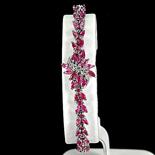 Natural Red Pink Ruby 925 Sterling Silver Bracelet Jewelry 18.34 G. Length 7.5 Inch. (1 of 3)