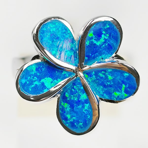 925 Sterling Silver Ring Jewelry 6.33 Grams With Created Multi Color Blue Opal Size 9 (1 of 3)