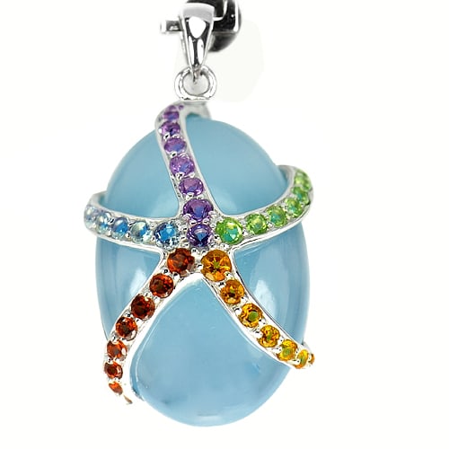 Natural Blue Chalcedony 925 Sterling Silver Pendant Jewelry 14.39 G. (1 of 3)