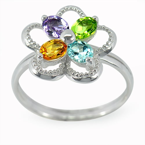 Natural Amethyst Peridot Topaz Citrine 925 Sterling Silver Ring Jewelry Size 9 (1 of 3)