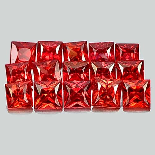 Natural Red Sapphire 1.29 Ct. 15 Pcs. Square Princess Cut 2.5 Mm. Gemstone From Tanzania: Product ID: 806159052 Product Name: Natural Aquamarine Weight: 1.29 CT. Size: 2.5 x 2.5 x 1.7 MM. Shape: Square Color: Red Clarity:VVS - VSI Luster: Good Gems Origin: Tanzania Treatment: Orangish Red 