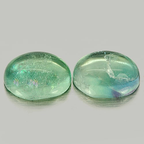 Natural Fluorite 6.05 Ct. 2 Pcs Oval Cabochon Shape 9.8 x 7.8 Mm. Gemstone From Brazil (1 of 3)