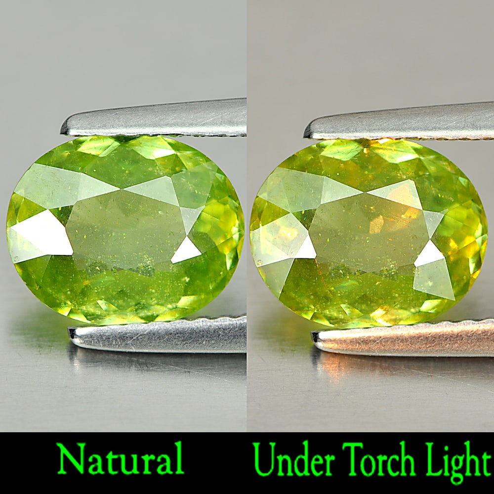 Natural Greenish Yellow Titanium Sphene Rainbow Spark 1.56 Ct. Oval Shape 9 x 7.3 Mm. Gemstone From (1 of 3)