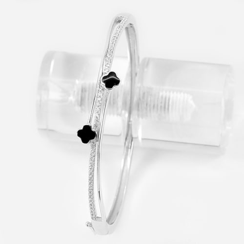 925 Sterling Silver Jewelry Bangle Black Enamel Flower Diameter 55 Mm. 10.00 Grams (1 of 3)