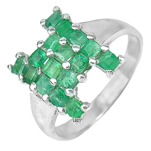 Natural Green Emerald 925 Sterling Silver Ring Jewelry 3.89 G. Size 8.5 (1 of 3)