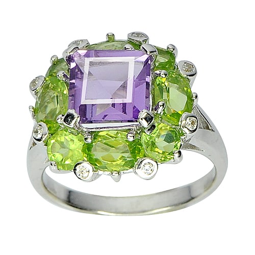 Natural Amethyst Peridot 925 Sterling Silver Ring Jewelry Size 7.5 (1 of 3)