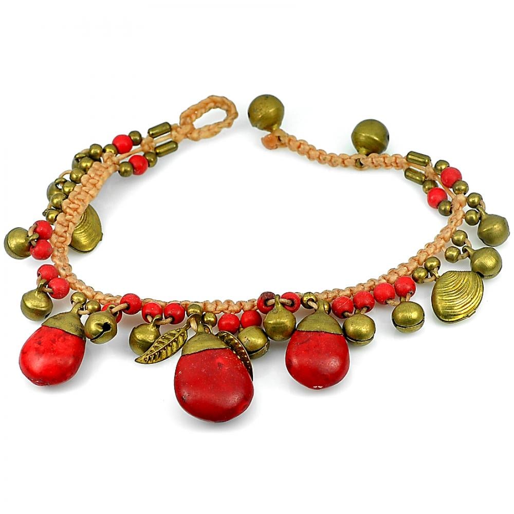 Beautiful Handmade Red Agate Bell Brass Jingling Bracelet 7.5 Inch. Fashion Jewelry (1 of 3)