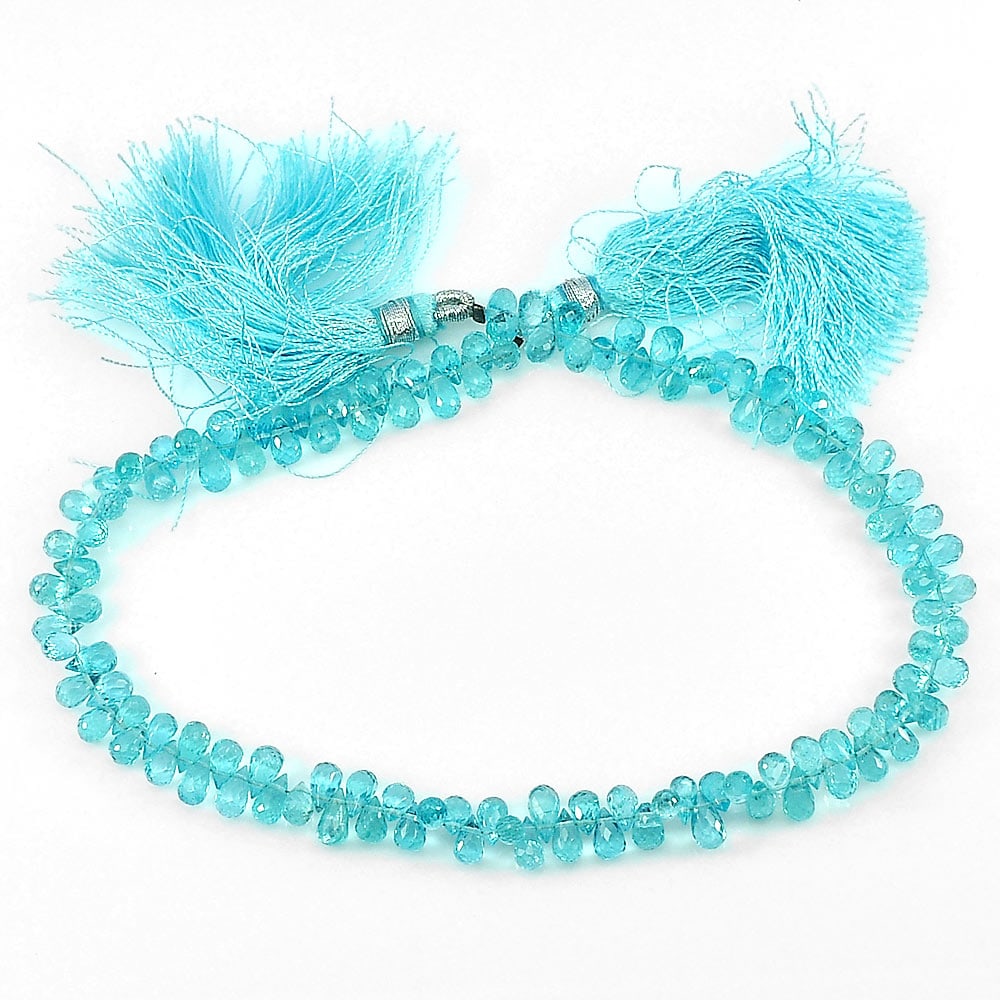 Natural Paraiba Color Apatite Beads 64.45 Ct. 4.6 x 3.7 Mm. Gemstones Length 10 Inch (1 of 3)