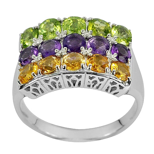 Natural Peridot Amethyst Citrine 925 Sterling Silver Ring Jewelry Size 10.5 (1 of 3)