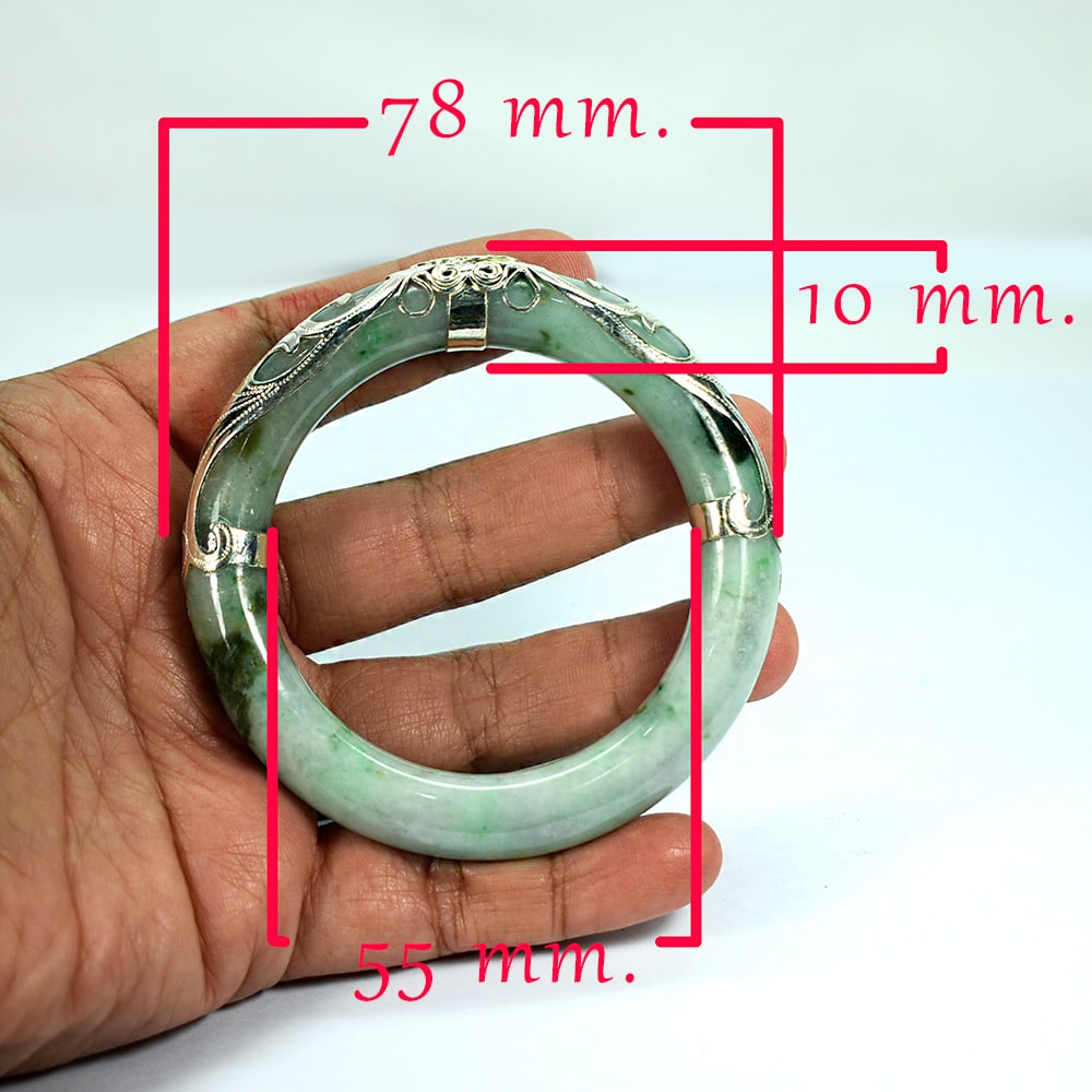 Natural Green Jade Bangle 363.72 Ct. Diameter 55 Mm. With Silver Jewelry From Burmese (1 of 3)