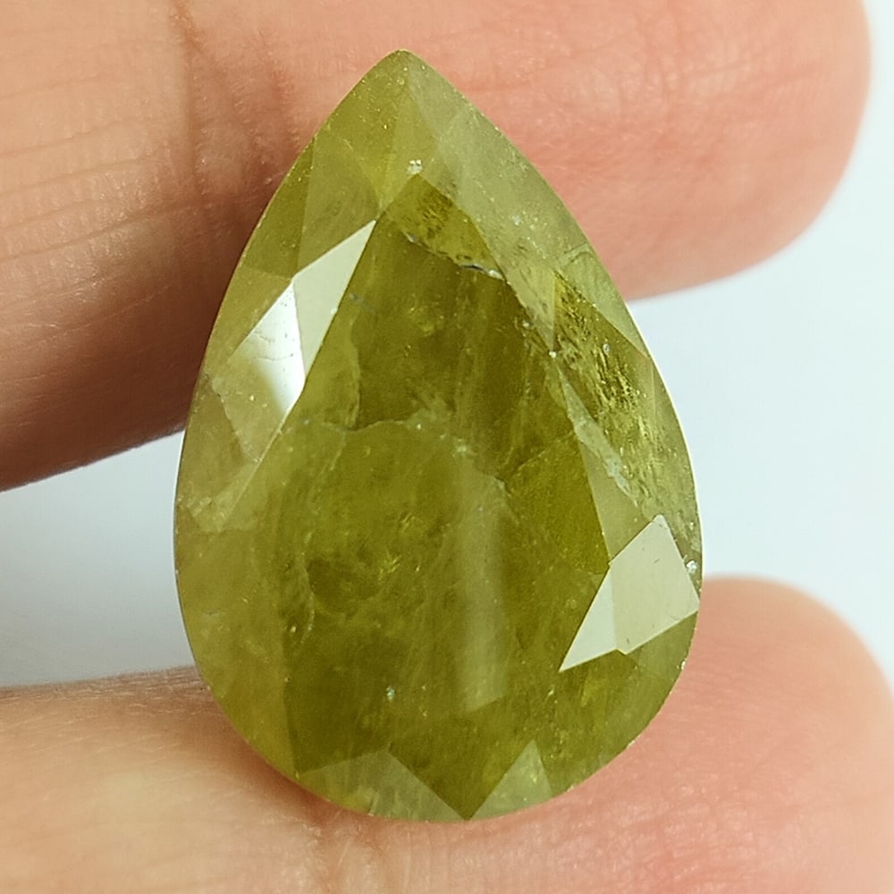 Green Yellow Natural Sphene 32.00 Ct. Pear Shape 15.3 x 22 Mm Opaque Unheated Gemstone From (1 of 3)