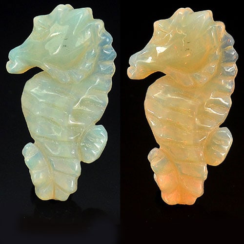 Natural Multi Color Opal 7.91 Ct. Sea Horse Carving Size 25 x 14.3 Mm Gemstone From Australia: Product ID: 818727153 Product Name: Natural Opal Carving Weight: 7.91 CT. Size: 25 x 14.3 x 5.4 MM. Shape: Sea Horse Carving Color: Multi Color Clarity:Semi - Transparent Luster: Strong Iridescent Gem