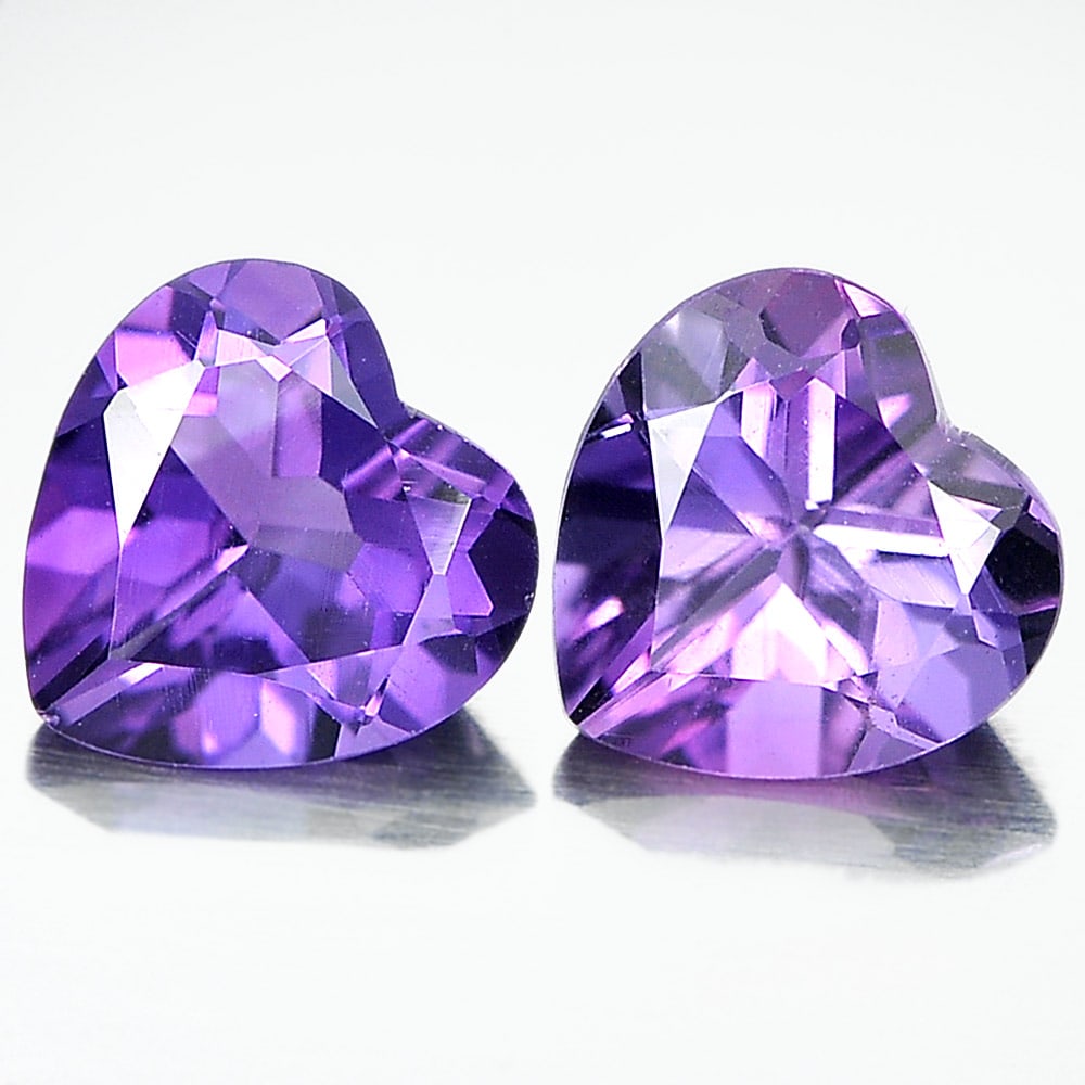 Natural Purple Amethyst 1.29 Ct. Matching Pair Heart Shape 6 Mm. Gemstone From Brazil (1 of 3)