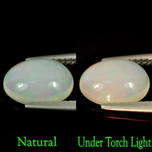 Multi-Color Natural Opal 1.58 Ct. Oval Cabochon Shape 10.3 x 7.4 Mm. Gemstone From Ethiopia: Product ID: 818722594 Product Name: Natural Opal Weight: 1.58 CT. Size: 10.3 x 7.4 x 4.4 MM. Shape: Oval Cabochon Color: Multi Color Clarity:Semi - Transparent Luster: Iridescent Gems Origin: Ethiopia