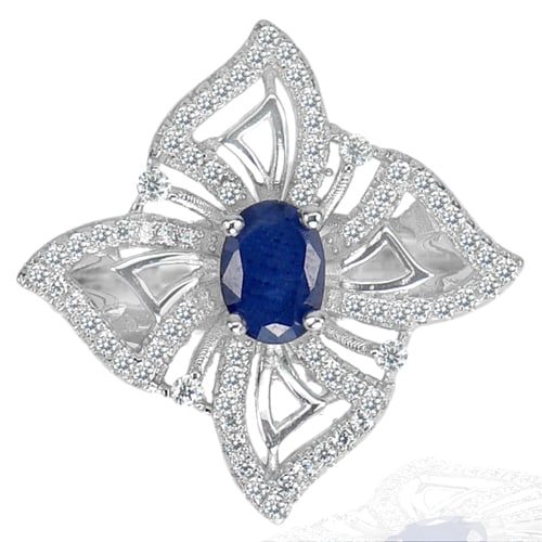 Natural Blue Sapphire 925 Sterling Silver Ring Jewelry Size 7.5 (1 of 3)
