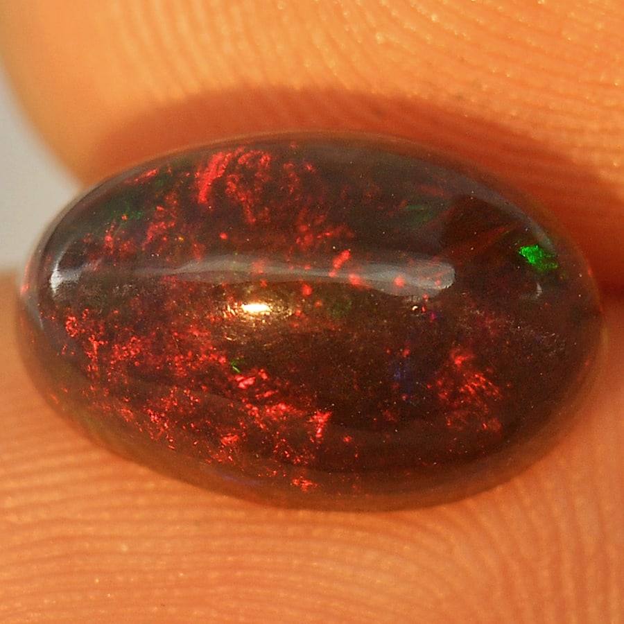 Natural Fire Red Black Opal 1.92 Ct. Oval Cabochon Shape 11.8 x 7.6 Mm. Gemstone From Ethiopia (1 of 3)