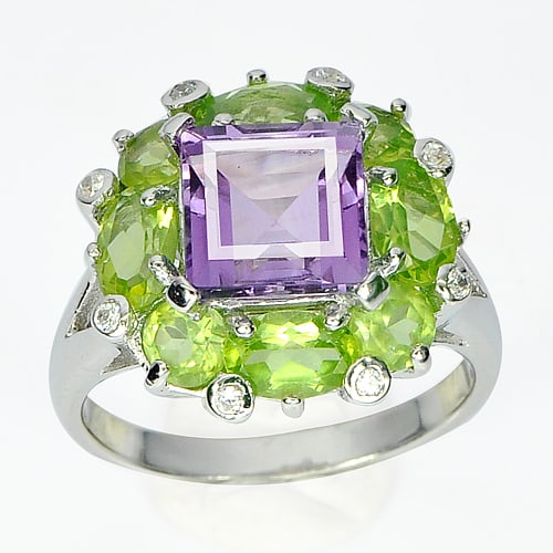 Natural Gemstone Amethyst Peridot 925 Sterling Silver Ring Jewelry Size 7 (1 of 3)