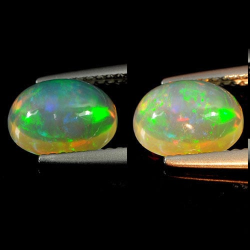 Natural Multi Color Opal 1.34 Ct. Oval Cabochon Shape 9.1 x 7 Mm. Gemstone From Ethiopia: Product ID: 818727072 Product Name: Natural Opal Weight: 1.34 CT. Size: 9.1 x 7 x 4.6 MM. Shape: Oval Cabochon Color: Multi Color Clarity:Semi - Transparent Luster: Iridescent Gems Origin: Ethiopia Tr