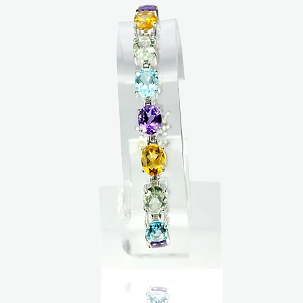Natural Amethyst Citrine Topaz  925 Sterling Silver Bracelet Jewelry19.48 G. Length 8 Inch. (1 of 3)
