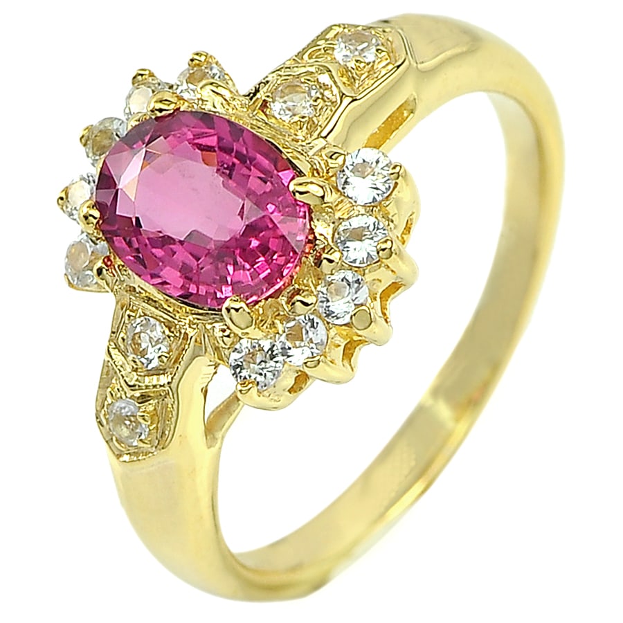 Natural Pink Tourmaline 0.72 Ct. and White Sapphire 14K Yellow Gold Ring Jewelry 3.70 G. Size 6.5 (1 of 3)