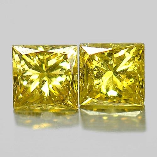 Natural Yellow Diamond 0.28 Ct. 2 Pcs. Square Princess Cut 2.8 Mm. From Belgium: Product ID: 802103112 / Product Name: Natural Enhanced Diamond / Weight: 0.28 CT. / Size: 2.8 x 2.8 x 2 MM. / Shape: Square Princess Cut / Color: Yellow / Clarity:SI1 / Luster: Scintillating / Gems Or