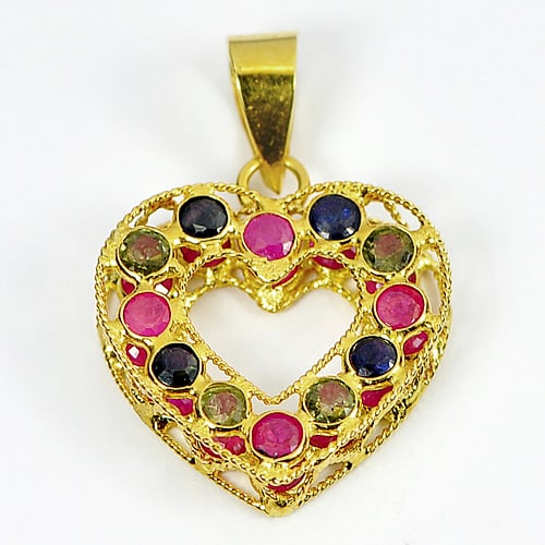 Natural Ruby and Sapphire 18K Yellow Gold Heart Pendant 1.80 Ct. (1 of 3)