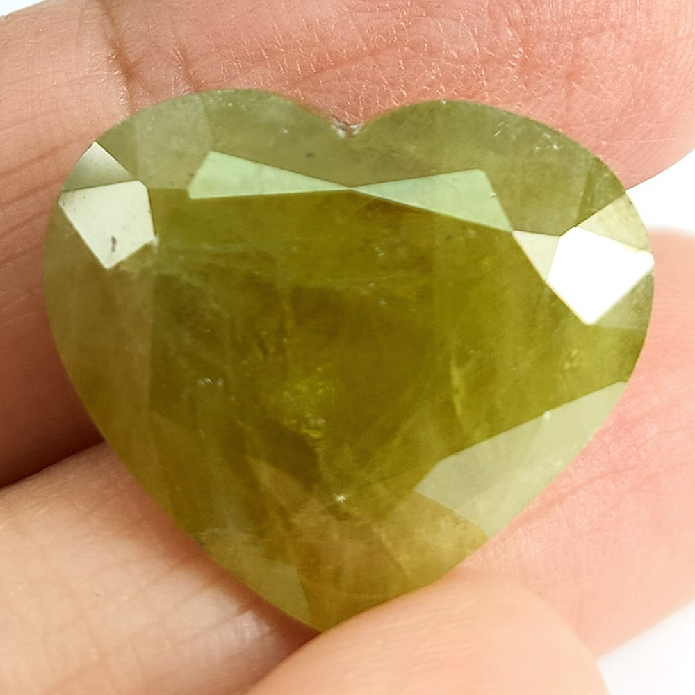 Natural Green Yellow Sphene 30.94 Ct. Heart Shape 22.5 x 18.5 Mm Opaque Unheated Gemstone From (1 of 3)