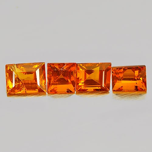 Natural Reddish Orange Spessartine Garnet 1.59 Ct. 4 Pcs. Baguette Shape 4.2 x 3.4 Mm. Gemstone From: Product ID: 802924752 Product Name: Natural Spessartine Weight: 1.59 CT. Size: 4.2 x 3.4 x 2.5 MM. Shape: Baguette Color: Reddish Orange Clarity:VVS Luster: Good Gems Origin: Nigeria Treatment: Unheat