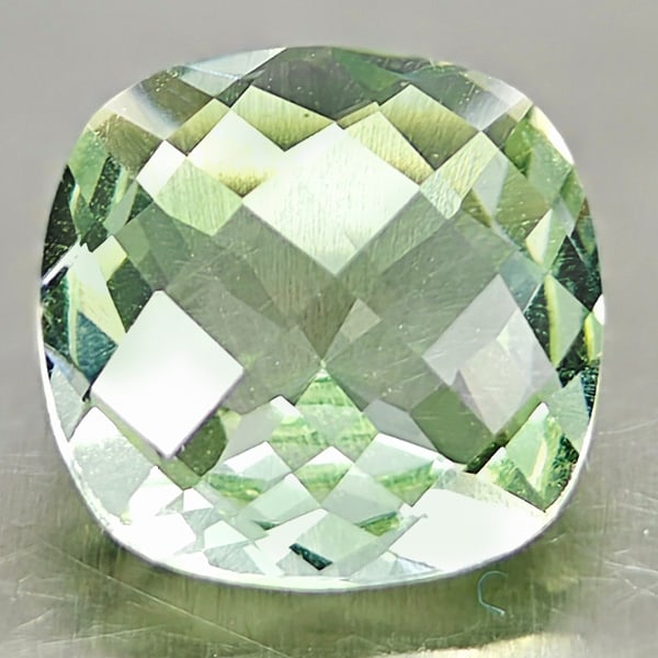 Natural Green Amethyst 3.32 Ct. Cushion Checkerboard Cut  10.4 Mm Gemstone From Brazil (1 of 3)