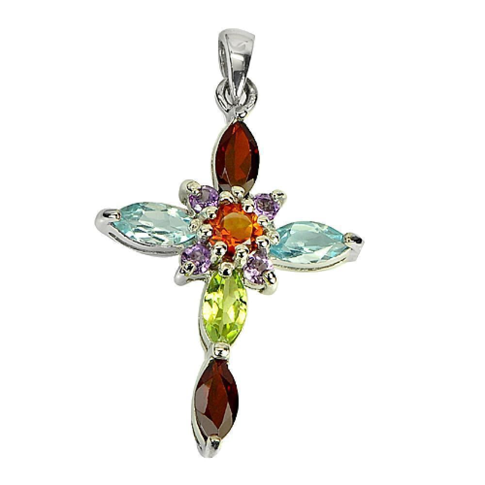 Natural Citrine Garnet Ametyst 925 Sterling Silver Pendant Jewelry with 4.50 G. (1 of 3)
