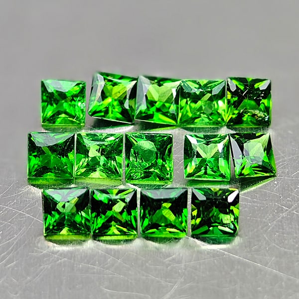 Natural Green Chrome Tourmaline 0.93 Ct. 14 Pcs. Square Princess Cut 2.5 Mm Gemstones From Nigeria (1 of 3)